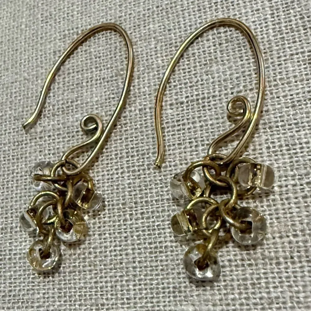 DESIGNER-STYLE GOLD DROP EARRINGS WITH CLEAR BEADS